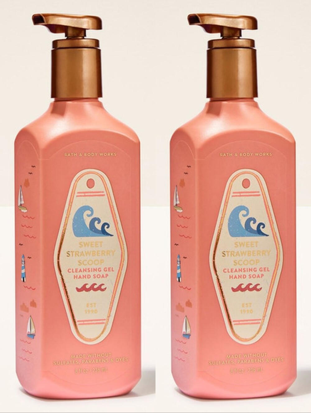 Bath & Body Works Sweet Strawberry Scoop Cleansing Gel Hand Soap Set of 2 NEW